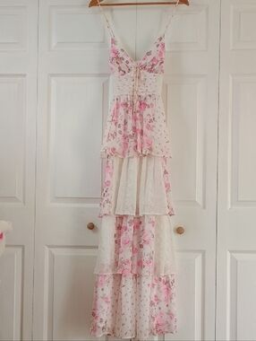 Altar'd State Pink Floral Tiered Maxi Dress